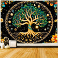 Delur Tree of Life Tapestry Moon Phase Nature Flower Plant Tapestry Wall Hanging Boho Mandala Spiritual Sun Aesthetic Psychedelic Headboard for Bedroom Living Room Home Decor (70.8" x 92.5")