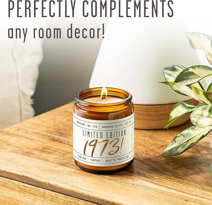 52nd Birthday Gifts for Women - 'Limited Edition 1973' Soy Candle, w/Champagne on Ice I 52 Birthday Gifts for Women I 52nd Gift for Her Ideas I 9oz Reusable Jar, 50Hr Burn, Made in USA
