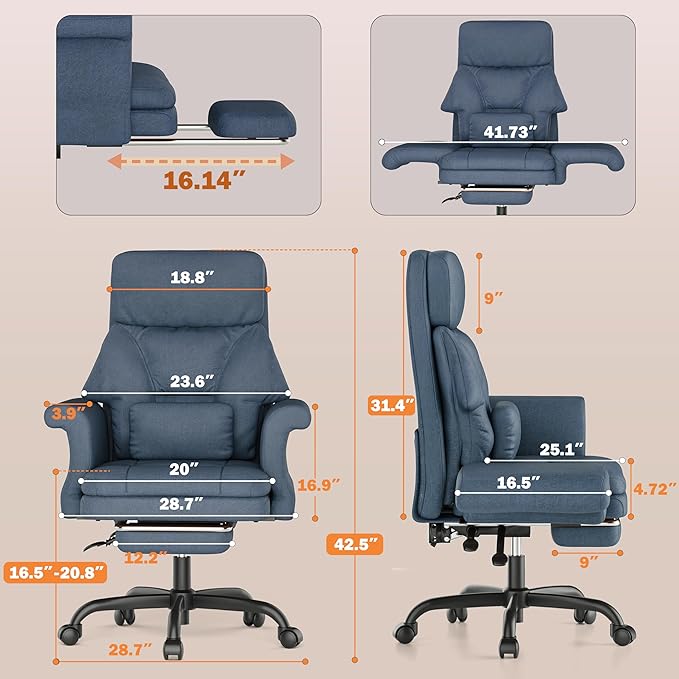 ELABEST C39 Cross Legged Office Chair with Footrest & Convertible Armrests-Pet-Friendly Criss Cross Home Desk Chair, Ergonomic Big and Tall Executive Chair with Lumbar Pillow