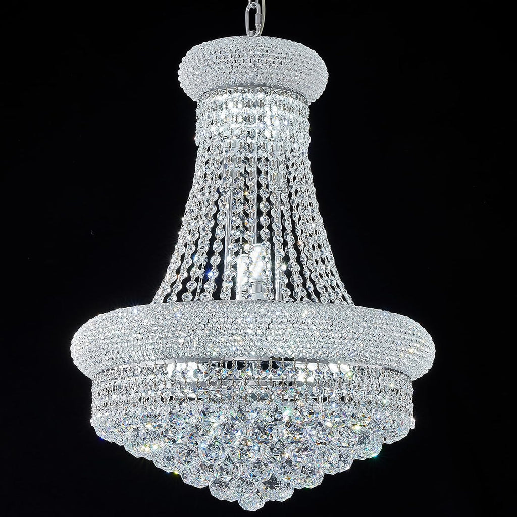 12 - Light Unique Empire Crystal Chandelier for Foyer Entrance Living Room Dining Room Bedroom Entryway Chrome Finish