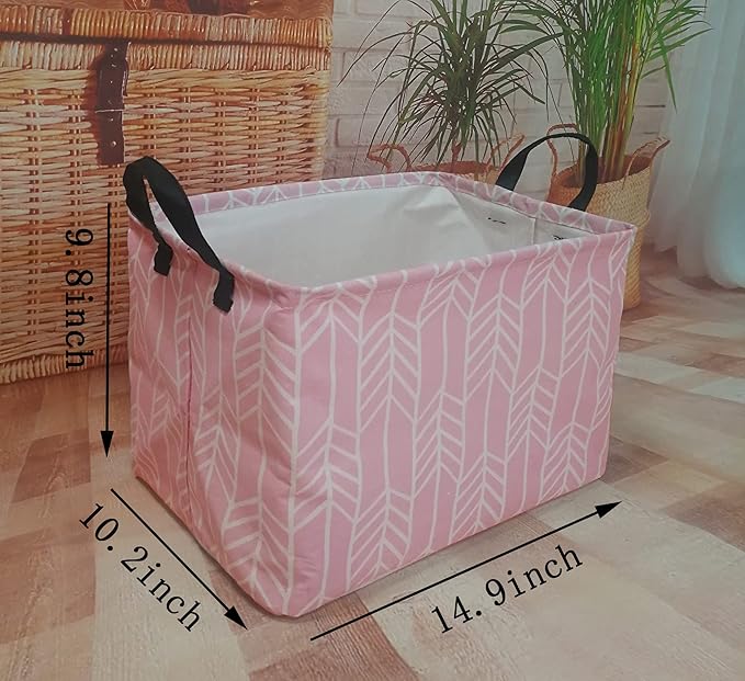 PVAIVUSTO Rec Pink Box Hamper Storage Basket Collapsible Organizer Bin Gift Shelf Baskets for Home and Kitchen Storage