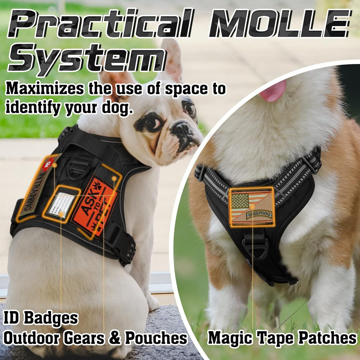 rabbitgoo Tactical Dog Harness for Large Dogs, No Pull Military Service Vest with Handle & Molle, Easy Control for Training Walking, Adjustable Reflective Straps, Black, XL