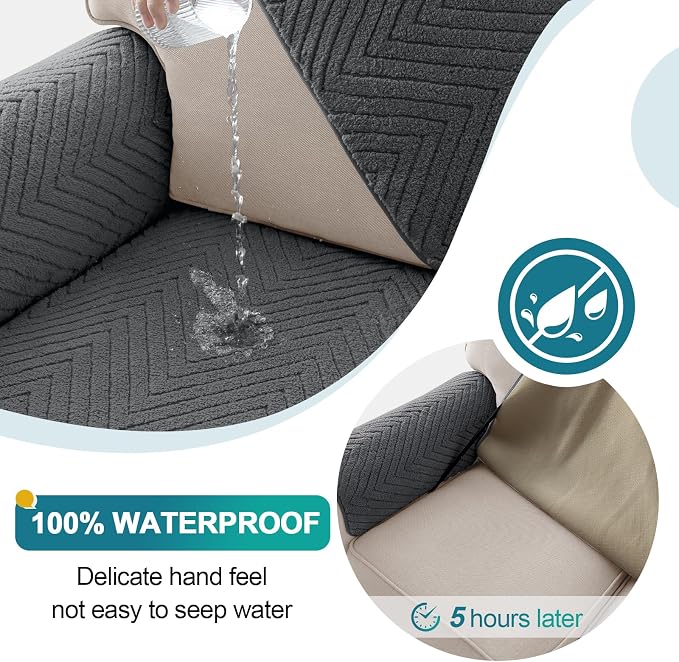 Turquoize Waterproof Couch Cover for Dogs Fuzzy Pet Couch Covers for Sofa Thick Dog Bed Cover Non-Slip Sofa Covers for 3 Cushion Couch Protector Slipcover Pet Friendly (Grey, 36" x 84")