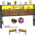 Aheaplus Headboard for King Size Bed with Storage, Headboards with Outlets, USB Ports and LED Light, King Size Head Board, Height Adjustable, Reversible, Sturdy and Stable Headboard, Rustic Brown