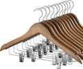 HOUSE DAY Wooden Hangers with Clips 12 Pack, Heavy Duty Walnut Wood Pants Hanger, Premium Skirt Hanger with Adjustable Clips, Solid Clip Hangers for Suit, Blouse, Dress, Coat, Jacket, Bottom