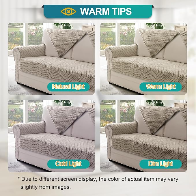 Turquoize Waterproof Couch Cover for Dogs Fuzzy Pet Couch Covers for Sofa Thick Dog Bed Cover Non-Slip Sofa Covers for 2 Cushion Couch Protector Slipcover Pet Friendly (Khaki, 36" x 36")