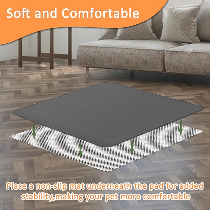 Bunlitent Washable Pee Pads for Dogs, 65'' x 48'', 3 Packs, Quick-Dry, Grey | Extra Large, Reusable, Fast Absorbent, Waterproof, Non-Slip, Whelping Pads, For Puppy, Senior Dog, Incontinence