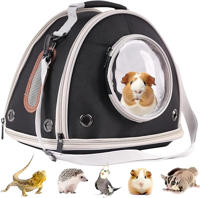 Guinea Pig Travel Carrier Cage, Portable Carry Bag for Two (2) Pigs, Reptile Bearded Dragon Lizard Carrier Bag for Small Animals Hamster Hedgehog Bird Bunny Kitten (Black, Typical Oxford)
