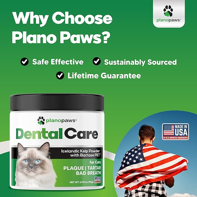 Cat Dental Care Powder - Easier Than Toothpaste - Alternative to Dental Treats for Plaque Removal - Teeth Cleaning Powder with Bactase PET - Breath Freshener for Bad Breath - Oral Care All Ages, Sizes