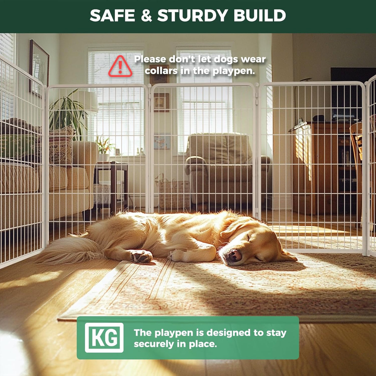 FXW Homeplus Unleashed Indoor Dog Playpen - Stress-Free and Safe Play, Heavy Duty 45 Inch 12 Wire Panels Dog Pen for Large Dogs, White│Patented