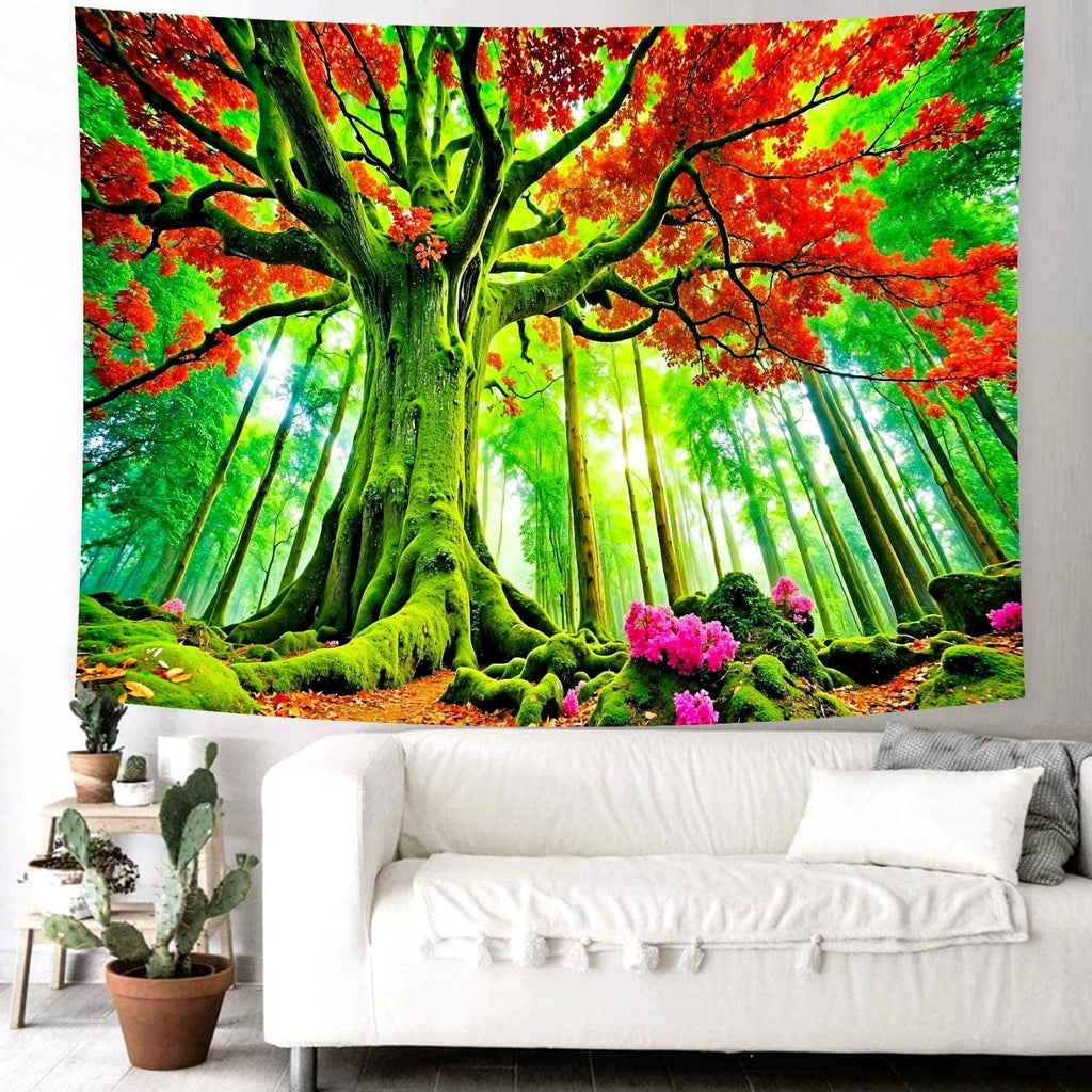 Delur Forest Tapestry Tree of Life Green Landscape Rainforest Wall Hanging Tapestry Colorful Mystical Nature Spiritual Psychedelic Headboard for Bedroom Living Room Home Decor (51.2" x 59.1")