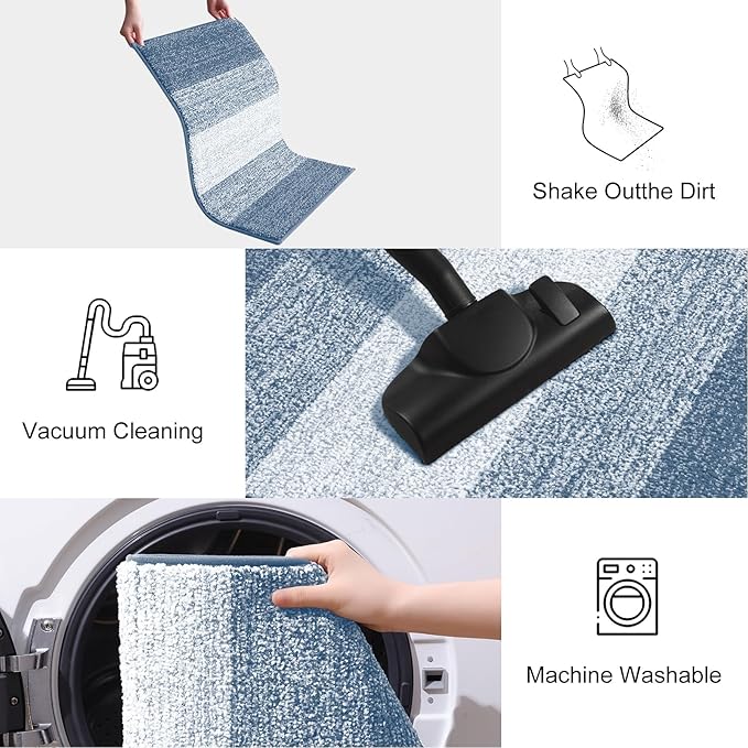 Smiry Dog Door Mat for Muddy Paws, Absorbs Moisture and Dirt, Low-Profile Entryway Mat with Non-Slip Backing, Entry Indoor Outdoor Doormat for Inside Floor (40x32 Inches, Light Blue, Striped)