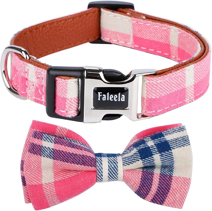 Faleela Soft &Comfy Bowtie Dog Collar,Detachable and Adjustable Bow Tie Collar,for Small Medium Large Pet (Medium (Pack of 1), Pink)
