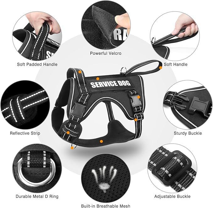 WINSEE Tactical Dog Harness, No Pull Dog Harness for Medium Large Dogs with Handle & Molle, Military Service Dog Vest Harness in Training Pet Harness for Small Dogs
