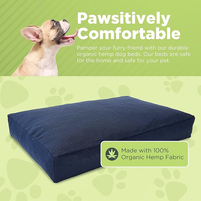 XX-Large - 54 x 36 x 6 - Black Premium Organic Hemp Dog Bed - CertiPUR Fill - Removeable Cover