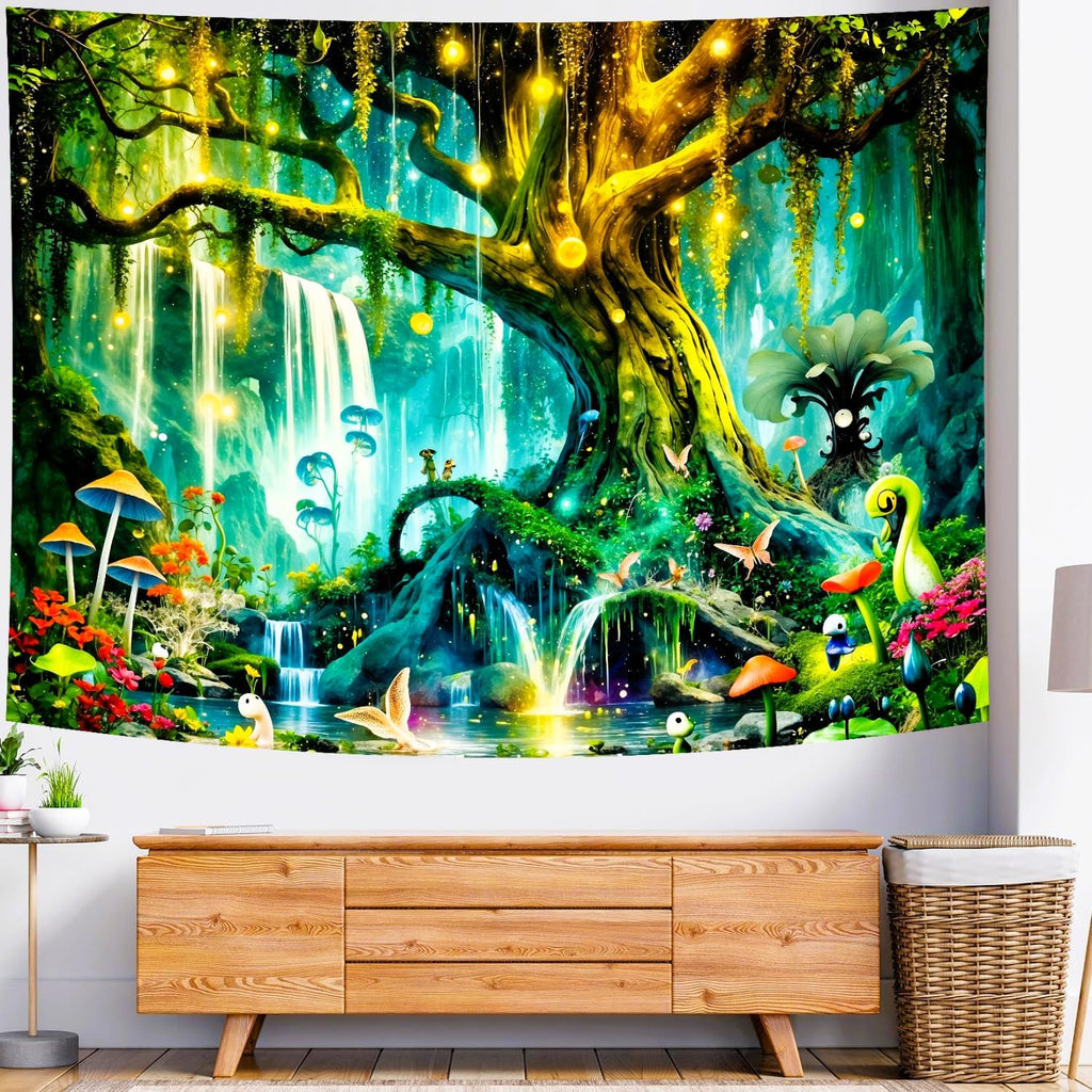 Delur Magical Forest Tapestry Fantasy Tree of Life Enchanted Fairy Tale Forest Tapestry Mystical Psychedelic Nature Landscape Wall Hanging Headboard for Bedroom Living Room Home Decor (51.2" x 59.1")