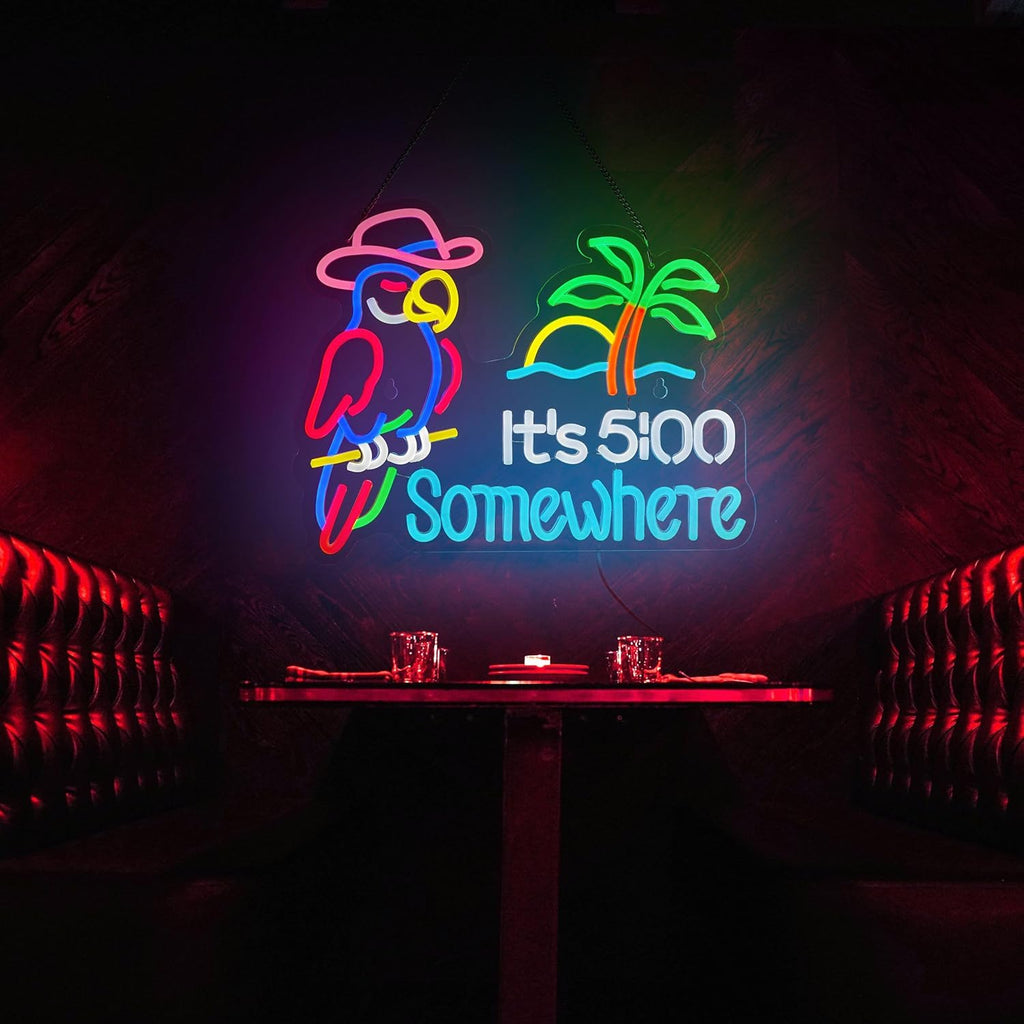 Parrot Its 5 00 O'clock Some Where Neon Sign for Wall Decor USB Powered Five Oclock Dimmable Bar Beer LED Light Man Cave