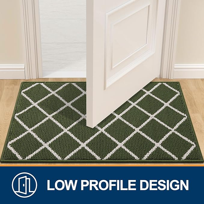 Finchitty Indoor Door Mat, Dirt Resistant and Absorbent, Low-Profile, Non-Slip, Washable Inside Floor Mats for Front Door, Back, and Entrance, 36" x 24", Green