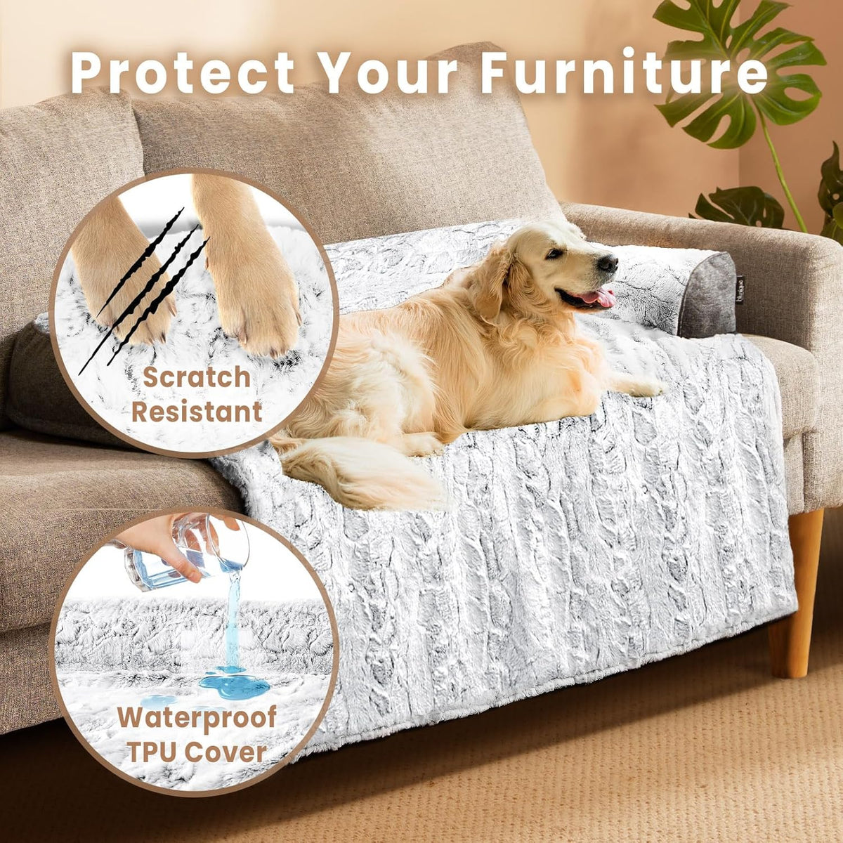 Calming Large Dog Bed for Couch – 41"x37" Washable Non-Slip Plush Sofa Protector for Dogs, Removable Cover, Soft Furniture Mat in Grey
