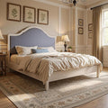 Jocisland Queen Size Bed Frame with Tall Upholstered Curved Headboard, Solid Wood Platform Bed, No Box Spring Needed, Wood Slat Support, Easy Assembly, White