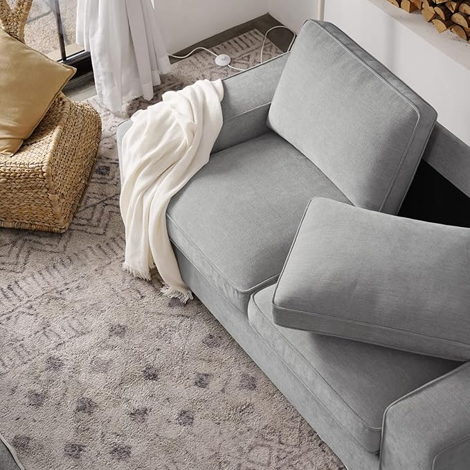 LEISLAND 71.25" Modern Sofas for Living Room, Chenille Loveseat Couch with Solid Wood, Metal, Square Arm and Removable Cover, Small Sofas Couches for Small Spaces, Easy to Install(Light Grey)