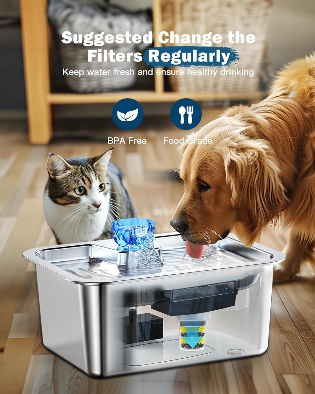 Dog Water Fountain Filters Replacement 4 Packs, 2 Months Set of Replacement Filters for Large Pet Cat Water Fountain Dog Water Bowl Dispenser, Compatible with D2341/D2223/D2322/D2340 Models