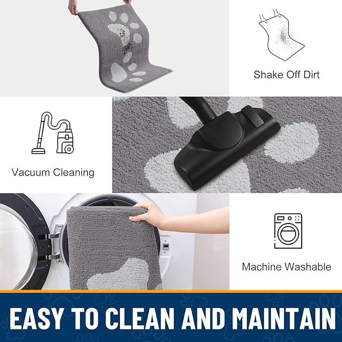 Smiry Dog Door Mat for Muddy Paws, Absorbs Moisture and Dirt, Low-Profile Entryway Mat with Non-Slip Backing, Entry Indoor Outdoor Doormat for Inside Floor (70x24 Inches, Light Grey, Paw)