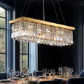 Modern Gold Crystal Chandelier,Rectangular K9 Crystal Raindrop Light Fixture,6 Light Rectangle Chandeliers for Dining Room Living Room Kitchen Island L31.5''xW10''xH10''