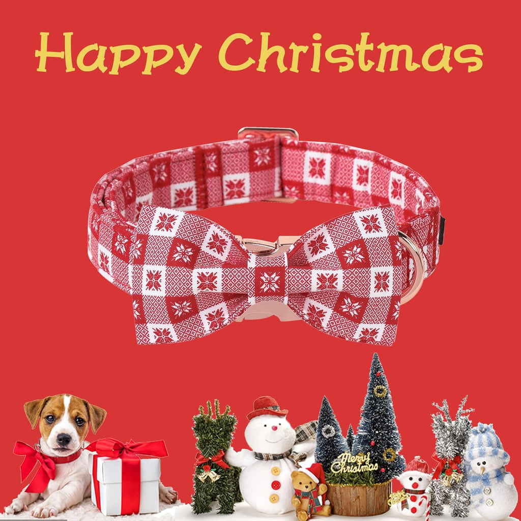 Unique Style Paws Christmas Day Dog Collar with Bow Christmas Red Papercut Cotton Puppy Collars for Small Medium Large Dogs