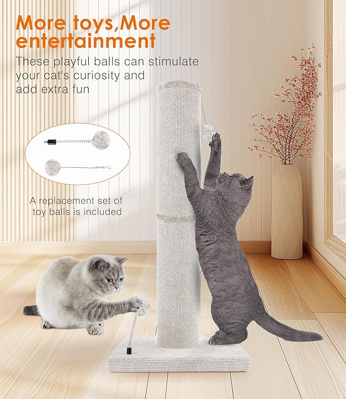 Carpet Craft Cat Scratching Post Heavy Duty for Indoor Large Cats and Adult Cats,Tall and Thicked Cat Scratch Post,Carpet Cat Tree Tower Scratcher with Interactivity Balls,Beige