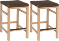 JONATHAN Y CSL1201C-SET2 Armand 25.6" Modern Coastal Backless Acacia Wood Outdoor Counter Stool with Woven Rope Seat, for Pool, Deck, Poolside, Light Teak/Brown (Set of 2)
