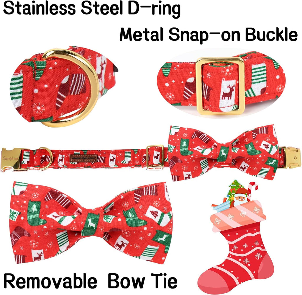 Unique Style Paws Christmas Day Dog Collar with Bow Christmas Tree Cotton Puppy Collars for Small Medium Large Dogs