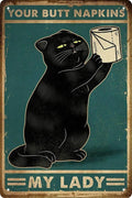 Funny Black decor cat Poster Metal poster cat Home Décor,Bathroom Accessories Metal Retro Vintage Tin Sign Bar 12 X 8 Inch