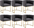 Linen Fabric Dining Chairs Set of 6 Modern Barrel Arm Chairs with Black Frame, Upholstered Kitchen Chairs 18.5" Wide Accent Chairs for Living Room Dining Room Restaurant, Charcoal