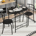 VECELO 3-Piece Dining Table Set for Kitchen Breakfast Nook, Wood Grain Oval Tabletop and Metal Frame with Built-in Wine Rack, for Small Spaces, Black