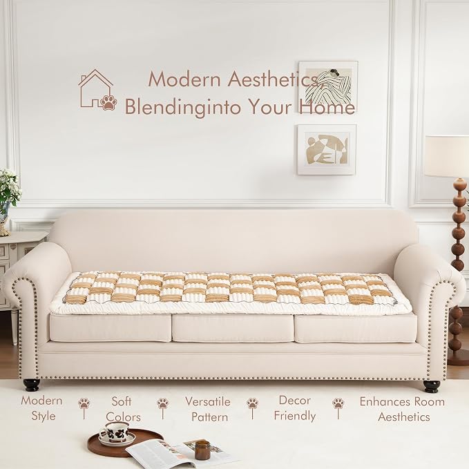 Couch Cover for Sofa, Sectional Couch Cover for Dogs, Sofa Cover Washable, Cushion Cover Blanket Pad Bed Mat for Pets, Fleece Furniture Protector, Camel, 27.6x82.7in