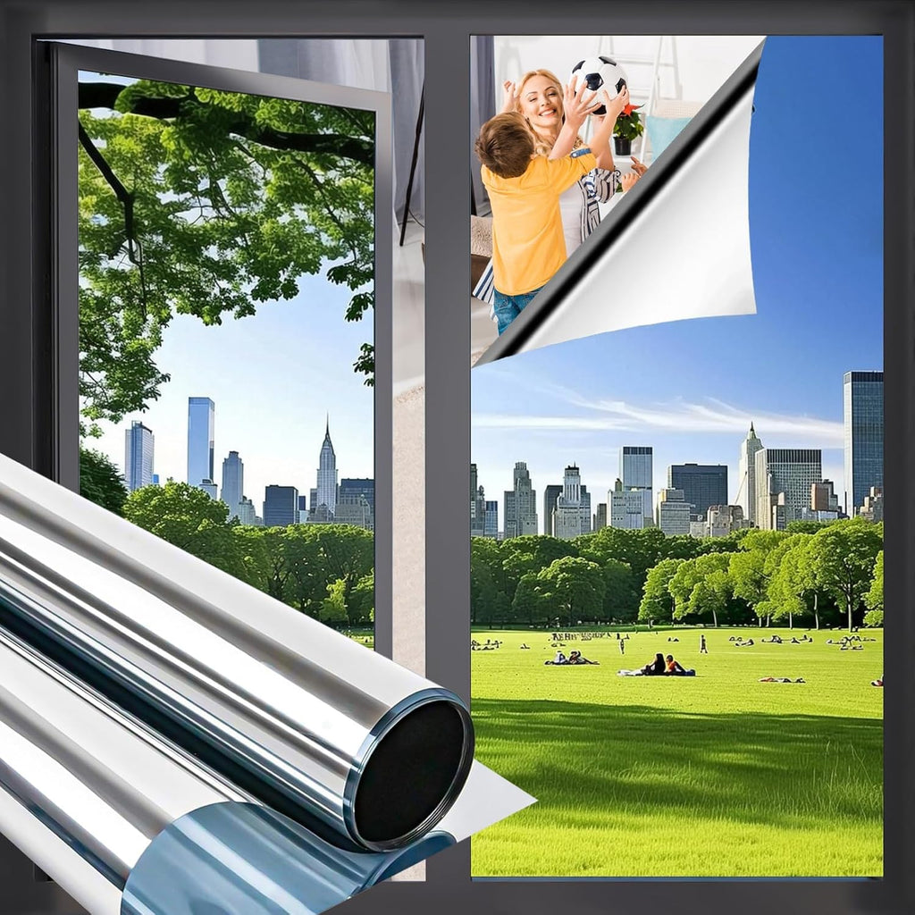 Niviy One Way Privacy Window Film See Out Not in 41 x 78.7 Inch Reflective Window Film Heat Blocking Anti UV Glass Door Mirror Window Tint for Home Office, Silver