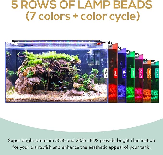 hygger 42W 24/7 Lighting Aquarium LED Light, Sunrise-Daylight-Moonlight Mode and DIY Mode, Timer Adjustable Brightness Fish Tank Light with Extendable Bracket 7 Colors for Planted Tank