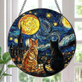 Stained Glass Window Hanging, 7.8″ Cat Oil Painting Sun Catchers with Hook Indoor Window Decor, Decorative Suncatchers Hanging Ornaments Home Garden Art Gift for Housewarming