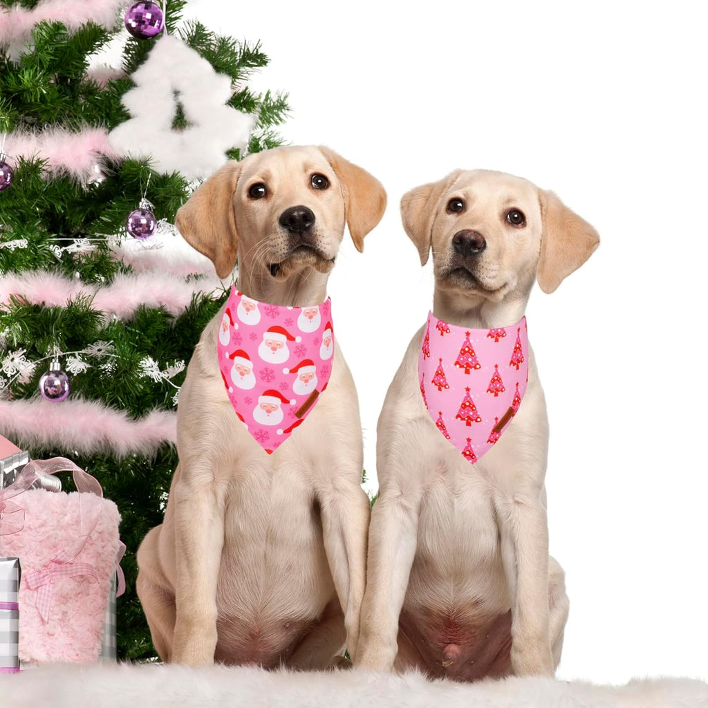 ADOGGYGO Christmas Dog Bandana, Xmas Tree Santa Pet Scarf, Premium Durable Fabric, Adjustable Fit Female Pet Christmas Bandanas for Medium Large Dogs (Large)