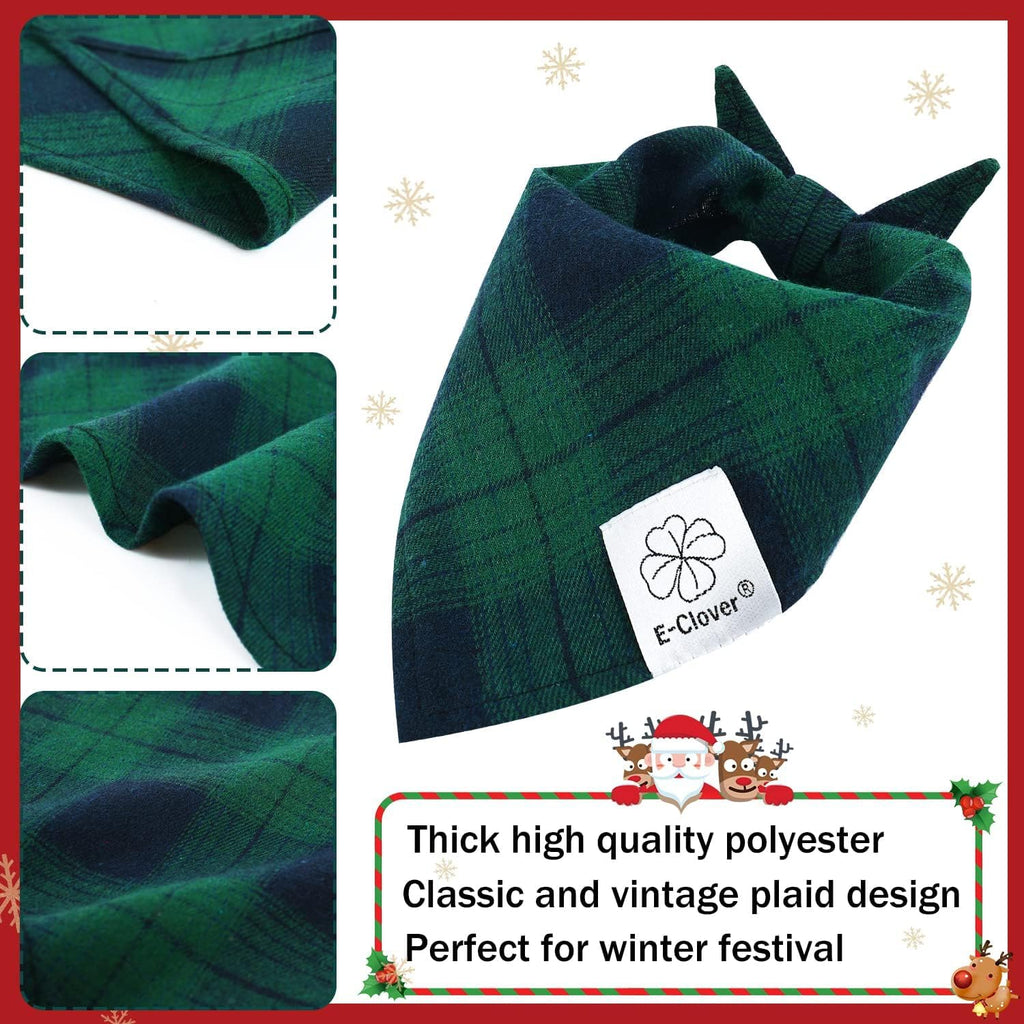 E-Clover Summer Dog Bandanas Boy & Matching Scrunchie Set Plaid Dog Bibs Scarf Triangle Kerchief Bandana for Medium Large Dogs Birthday Gifts Pet Owner Mom Green