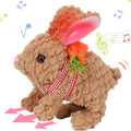Hopearl Hopping Rabbit with LED Ears Carrot Backpack Interactive Plush Bunny Toy with Sounds Animated Walking Wiggle Light up Ears Twitch Nose Gift for Toddlers, Brown, 7''