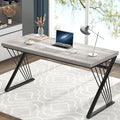 FOLUBAN Modern Desk, Rustic Wood and Metal Computer Desks for Home Office, Simple Study Writing Work Table for Bedroom Living Room, Light Grey, 60 Inch