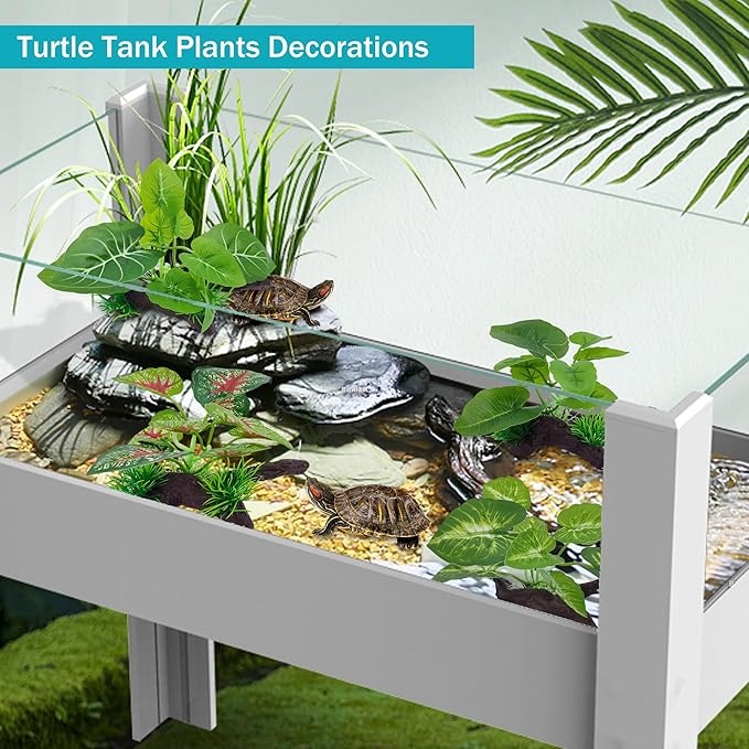 Silk Aquarium Plants for Fish Tank, Betta Fish Decor, Plastic & Fake Plants Realistic for Reptile Terrarium, Turtle, Leopard Gecko & Ball Python Habitat, Silk Plants for Betta Fish Tank