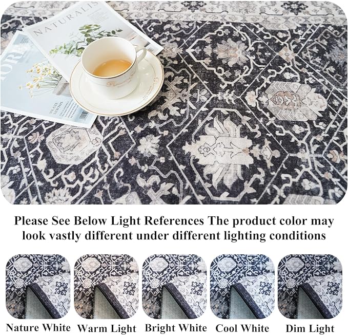 Hallway Washable Runner Rug - 2x6 Kitchen Rugs Entryway Rug Runner Vintage Soft Floor Mat Non Slip Indoor Farmhouse Carpet for Bathroom Living Room Bedroom (2 X 6, Black)