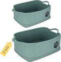 Set of 2 Woven Dog Toys Basket,Green Baskets for Dog Cat Toy,100% Cotton Rope Pet Toy Bin with Handles,Puppy Bed,Dog Storage Organizer for Toys,Collar,Leash,Nursing Supplies