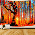 Delur Sunset Forest Tapestry Tree of Life Tropical Rainforest Landscape Tapestry Wall Hanging Scenic Nature Woodland Natural Sunrise Headboard for Bedroom Living Room Home Decor (59.1" x 78.7")
