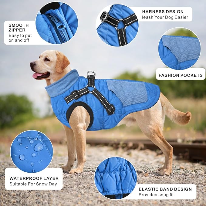 Mosucoirl Warm Dog Coats Pet Clothes, Waterproof Dogs Jacket Reflective Pet Outfits Winter Dog Cold Weather Coat Cozy Snow Jackets Vest for Small Medium Large Dogs Puppy Doggie