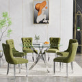 Goujxcy Round Dining Table Set for 6, Modern Glass Kitchen Table and Chairs Set of 6, 7-Piece Dining Room Table Set w/47 Circle Silver Glass Dining Table and 6 Upholstered Velvet Chairs
