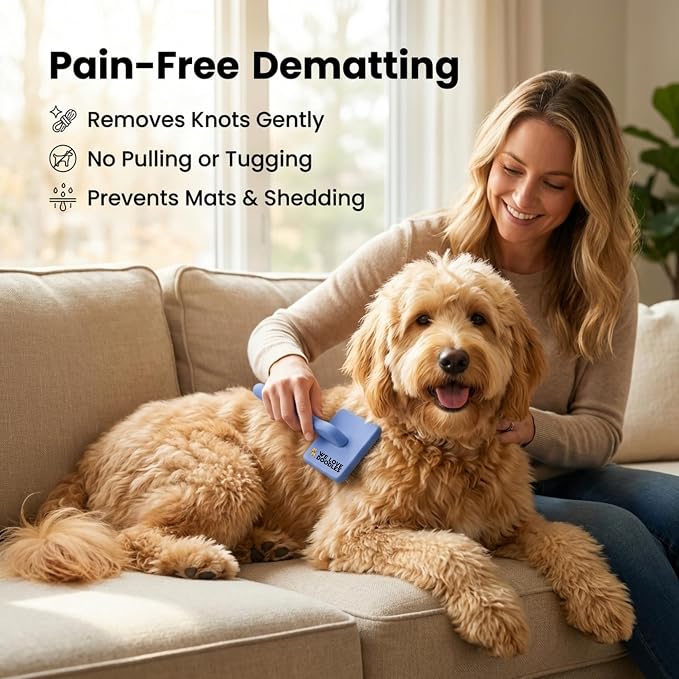 Large Slicker Brush & Lavender Detangler Spray Pack, Dog Grooming at Home | Best Brush For Long Haired Dogs, Dematting Comb & Detangling Spray For Goldendoodle Coats, Puppy Matting Grooming Supplies